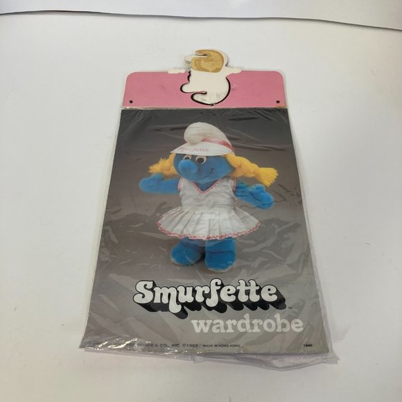 Vintage 1983 Smurfette Wardrobe Tennis Outfit Plush Doll New Pink White - Picture 6 of 8